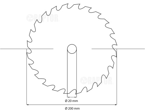 Tarcza widiowa do cięcia do drewna 200 mm 20 mm 24 zęby rys. tech. INTER KERT.jpg