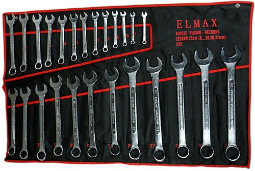 Klucze płasko-oczkowe na płachcie marki ELMAX 25 sztuk zestaw.jpg